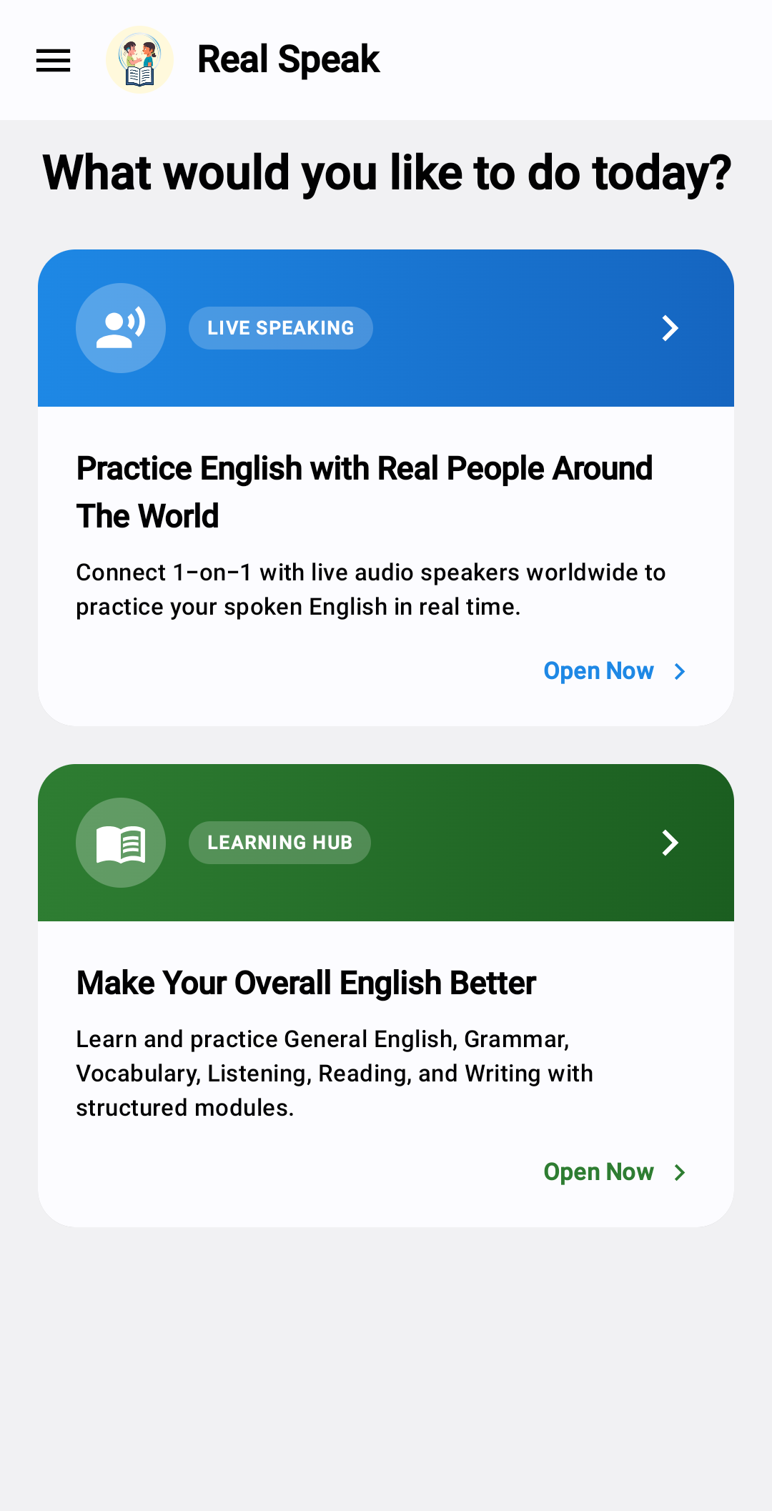 Real Speak App Interface Screenshot